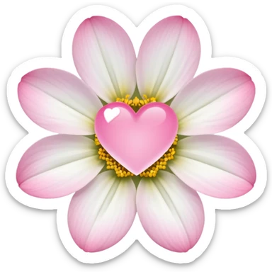 white flower with mini pink heart center sticker