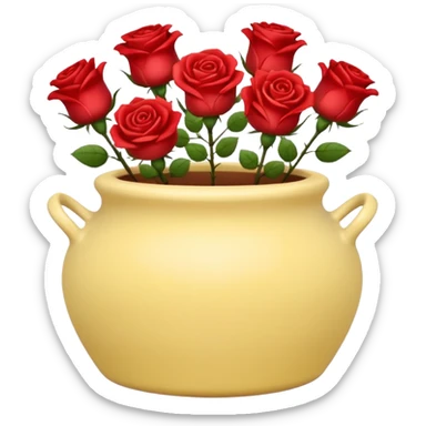 Pastel yellow ceramic pot, short and cylindrical, with red roses. sticker