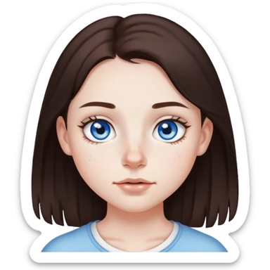 Fair skinned girl with dark brown hair blue eyes small septum piercing and light freckles sticker