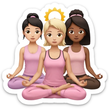 a blond, a brunette, a black haired girl and a black girl meditating dressing with pastel pink and brown clothes sticker