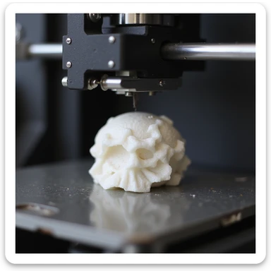 realistic 3D printer in action with a partially printed object sticker