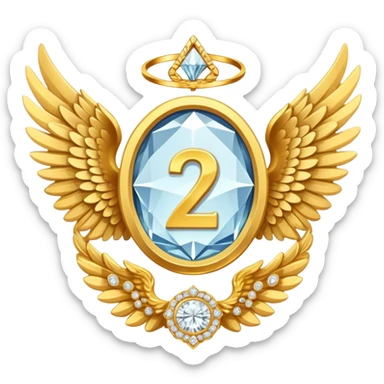 2st place award number in frame decorated with golden angel  wings and diamond stone sticker