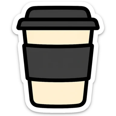 Make a closed coffee to-go cup like the reference, but a little smaller and with no emoji or logo in the middle. Use a black lid and sleeve. Keep the same style and colors as the reference. sticker