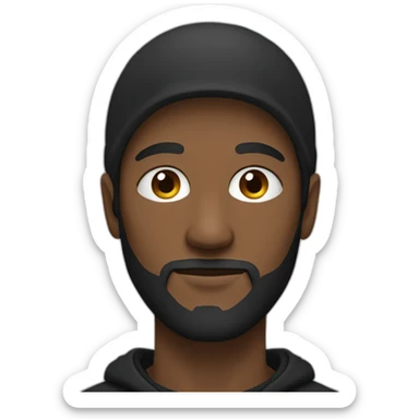 a person with black hoodie(face describe thin beard, a dot near lips to the right) sticker