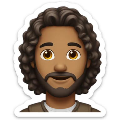 Brown man with dark brown wavy hair medium length and beard sticker