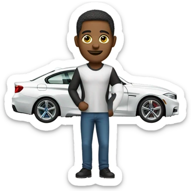 A man with a car behind him and a BMW sticker
