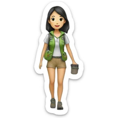 Asian girl going camping sticker