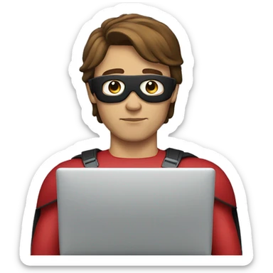 superhero at the laptop with brown hair sticker