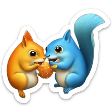 fish kissing squirrel sticker