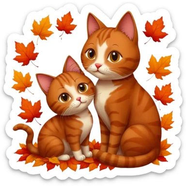 Brown cat kisses cat on autumn  sticker