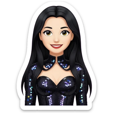 Janet Planet, Female Electropop Singer from Confidence Man with long black hair, black sequin outfit sticker