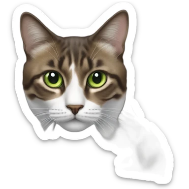 Chat blanc, poil long, yeux verts, haut de la tête marron avec une tache noire sticker