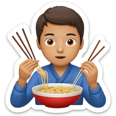 Create a person having noodles dinner. sticker