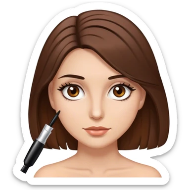 Brown hair that is shoulder length, brown eyes, long eyelashes with mascara, female  sticker