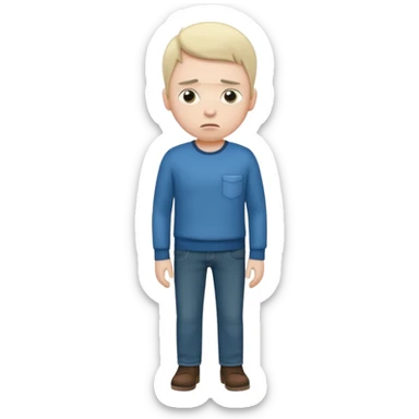 A sad man turns out his pockets and looks sadly at the camera sticker