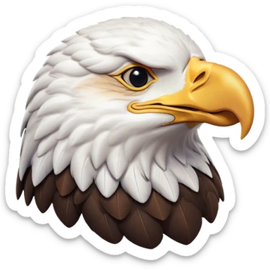 Meme-Worthy Cute Sleeping American Eagle Portrait Emoji, Head resting peacefully with a contented smile, showcasing a broad, stately form with eyes gently closed in serene slumber and a striking contrast of white head and dark body, Simplified yet adorably endearing features, highly detailed, glowing with a soft, drowsy majestic light, high shine, relaxed and utterly lovable, stylized with an air of playful laziness, soft glowing outline, capturing the essence of a sleeping American eagle that feels destined to become the next viral icon of adorable rest! sticker
