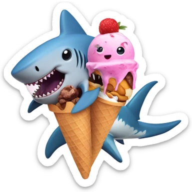 A shark and an octopus sharing an ice cream  sticker