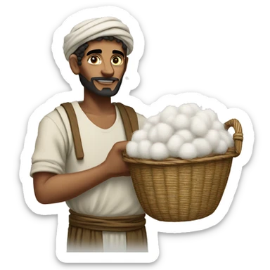 19th century Egyptian peasant holding a basket of cotton sticker
