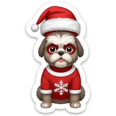 dark grey shih tzu christmas sweater and hat sticker