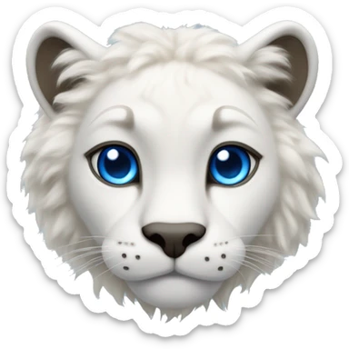 Overly fluffy white mountain lion with blue eyes sticker