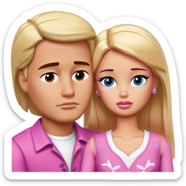 Ken looking sad ￼With tears while Barbie comfort him( sticker