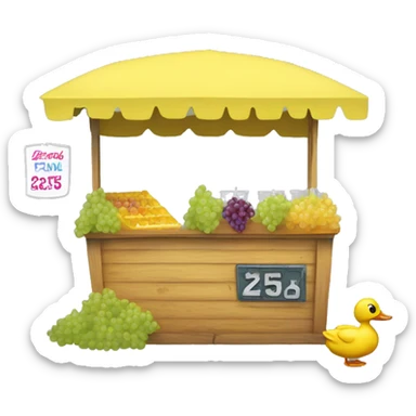 Lemonade Stand with duck standing behind it, selling grapes for 25¢ sticker