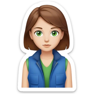 Girl with brown hair, green eyes and a blue vest  sticker