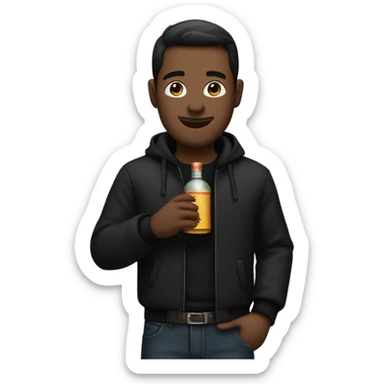 Guy with black outfit and liquor  sticker