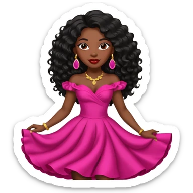 mature confident Black woman with long black wavy hair, pink lipstick, red dance dress, big earrings sticker