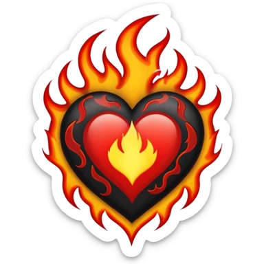 Black and red heart with flames tattoo style sticker
