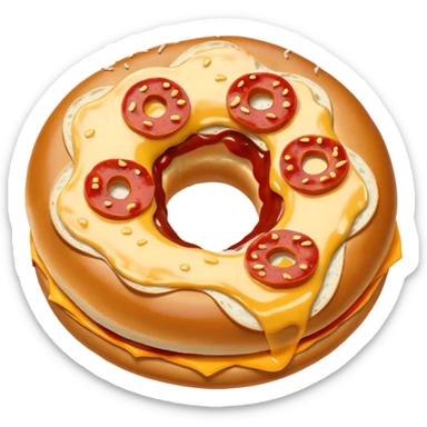 Half of a bagel topped with sauce cheese and pepperoni  sticker