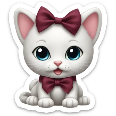 Baby kitty with a coquette burgundy bow with cute posture  sticker