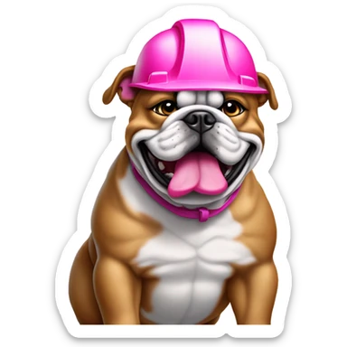 bulldog with pink hard hat that is 24x24 sticker