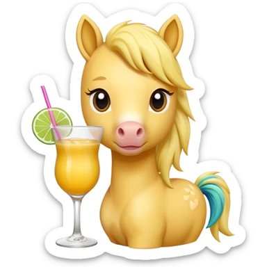 yellow pony drinking cocktail sticker