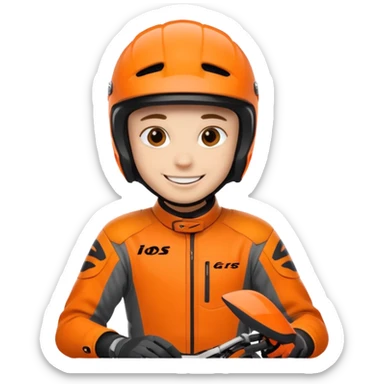 dirtbike rider in orange gear signing autographs sticker