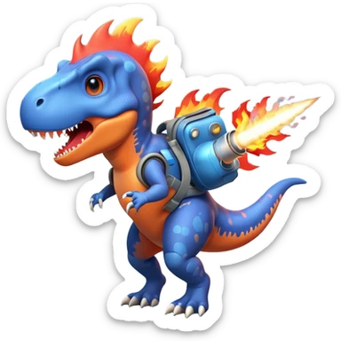 rocket-propelled dinosaur character, cute T-rex, rocket pack on its back, flames and smoke trail, dynamic flying pose, 3D cartoon, mobile game icon style, clean background, no text, no watermark
 sticker