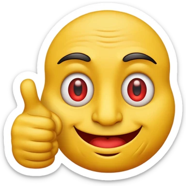 a yellow emoji with a thumbs up but it is really cursed like red eyes and detailedwrinkles sticker