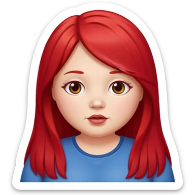 chubby white girl with cherry red long straight hair sticker