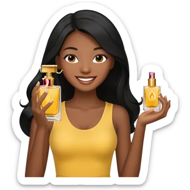 Black long haired black model spraying perfume sticker