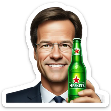 Mark Rutte with a Heineken beer sticker