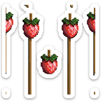 wooden skewer with three strawberries coated in shiny sugar glaze sticker