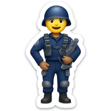 happy landmine clearance deminer holding metal detector looking for landmine. navy blue outfit.  sticker