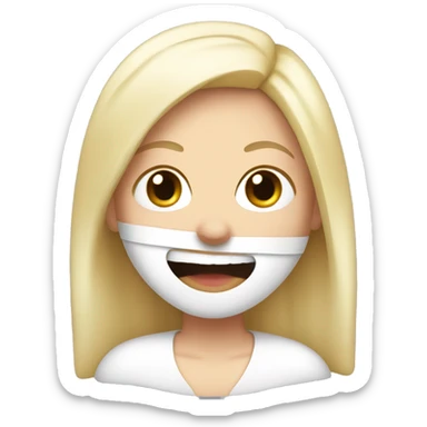 white blond girl with big teeth, bandage around the head sticker
