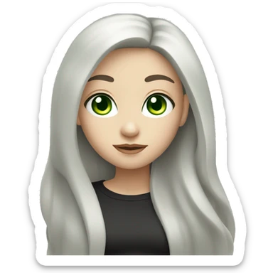 Girl with black long hair and white skin and green eyes half body sticker