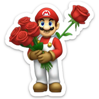 mario holding a bouquet of roses sticker