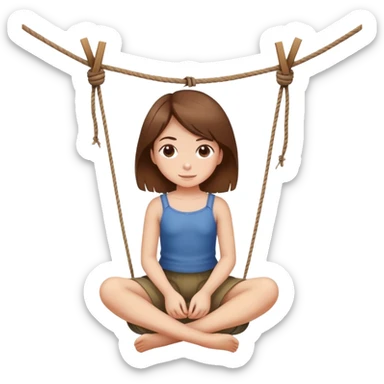A girl with brown hair is sitting on a twine sticker