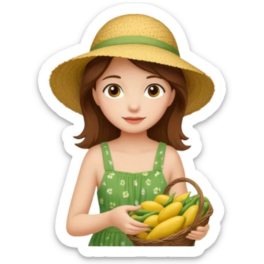 brown haired girl in garden picking green beans sticker