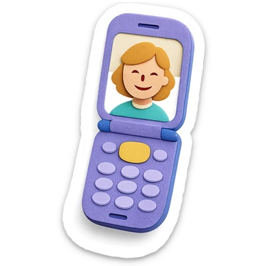 paper craft style Y2K folder phone, open, selfie on screen, layered paper look sticker