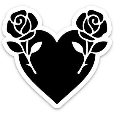 solid filled icon of a gothic heart with dark roses, pink color sticker
