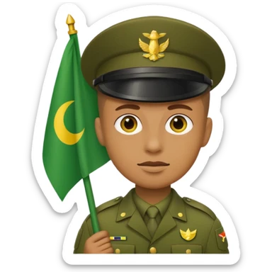 Yellow circle emoji of a soldier holding a green flag sticker